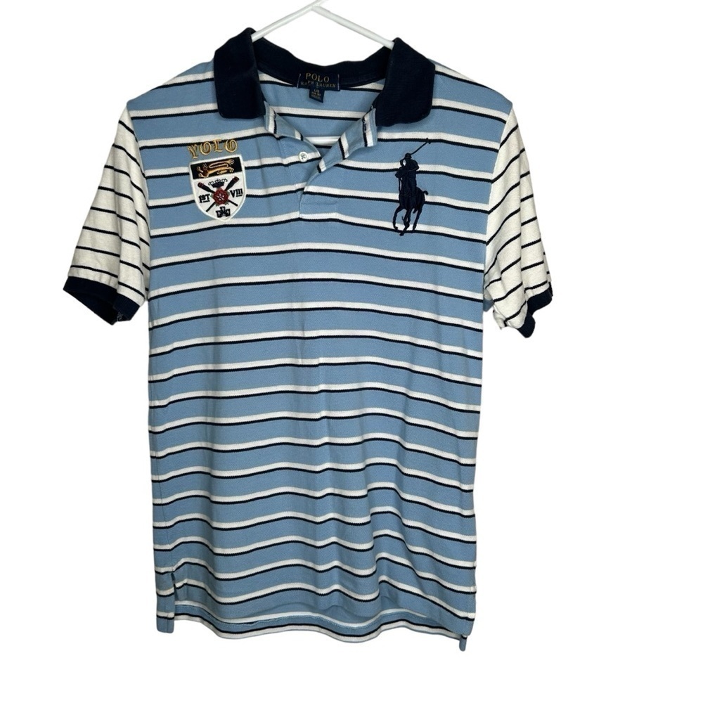Polo Ralph Lauren Blue Striped Crest Big Pony Sz boys L (14/16) - Picture 2 of 7